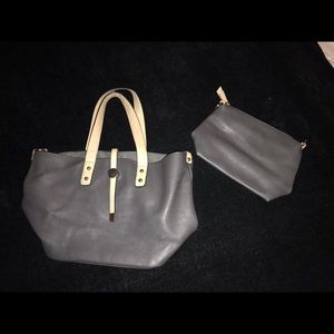 Charming Charlie gray leather Hobo purse with small matching bag
